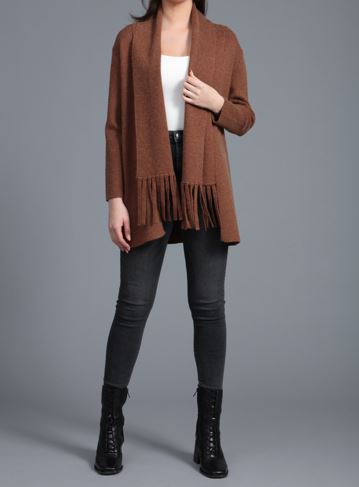 FRINGE CARDIGAN | Chocolate | Black