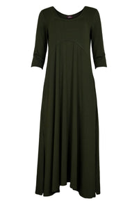 Salaam 3/4 Sleeve Melta Maxi Dress with Pockets | Olive Green