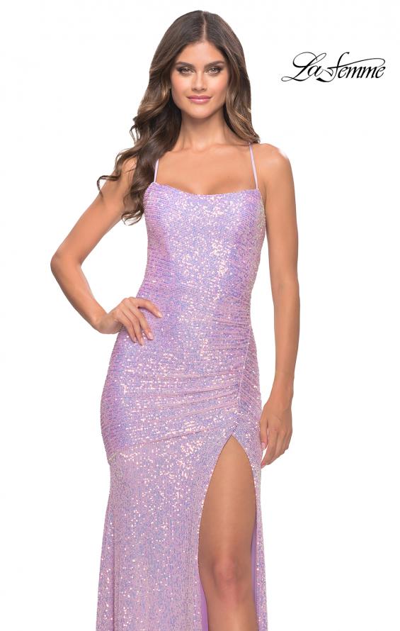La Femme 31509  Sequin With Slit And Lace Up Back