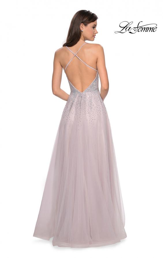 La Femme 27750 Tulle and Rhinestone A-line Gown with Leg Slit and Strappy Back Detail
