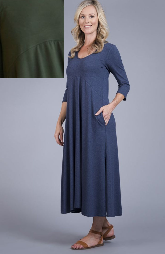 Salaam 3/4 Sleeve Melta Maxi Dress with Pockets | Olive Green