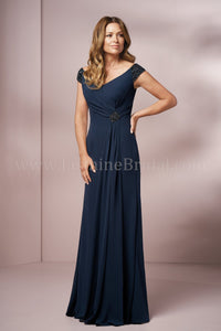 chiffon mob dresses Jasmine J205003 Long Portrait Neckline Jade Chiffon MOB Dress – Harriman Clothing Co