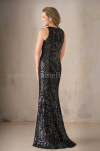 Jasmine K208007 Long Jewel Neckline Metallic Embroidery Lace MOB Dress with Shawl