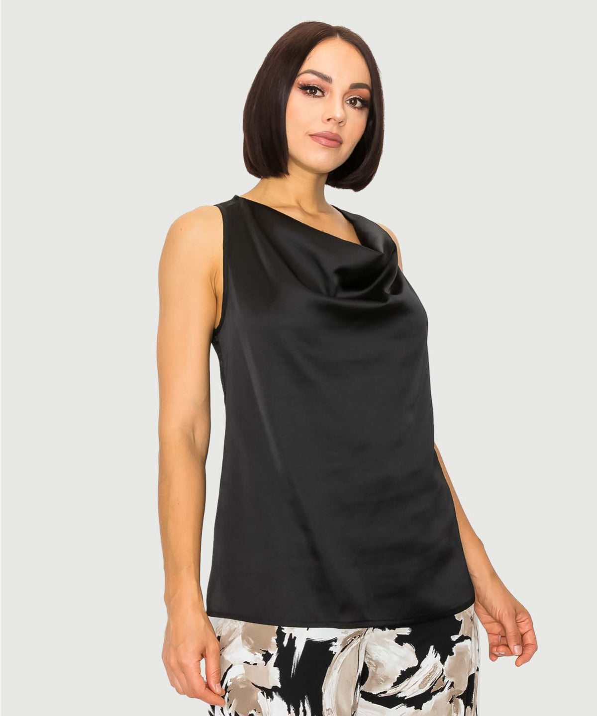 Cowl Cami Top | Black | Taupe