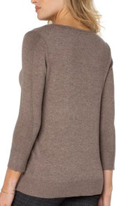 3/4 Sleeve V Neck Sweater With Pique | Shitake Mushroom