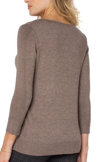 3/4 Sleeve V Neck Sweater With Pique | Shitake Mushroom