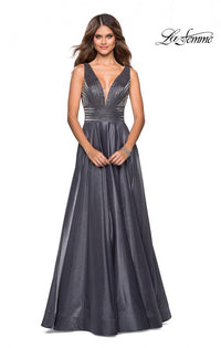 La Femme 27205 Beaded Satin A-Line Gown with Pockets