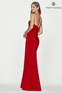 Faviana S10660 Corset Style Strapless Gown With Leg Slit | Red