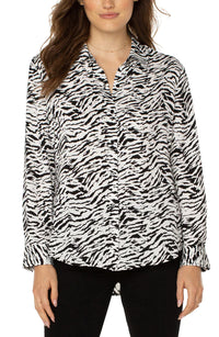 Button Front Woven Shirt | Abstract Tiger
