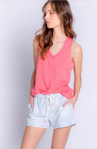 V-Neck Waffle Knit Top | Bright Coral