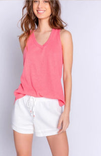 V-Neck Waffle Knit Top | Bright Coral