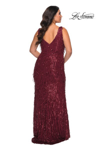 La Femme 28946 Plus Size Sequin Fringe V-Neck Gown